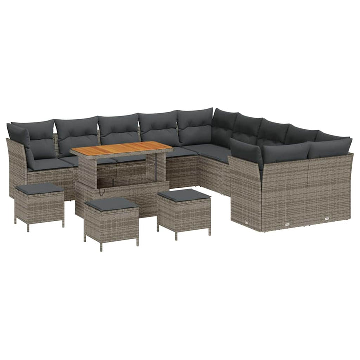 Havesofa Sæt 14 pcs Grå polyrattan