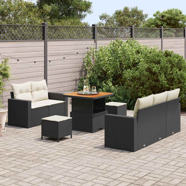 Havesofa Sæt med pude 8 pcs Sort polyrattan