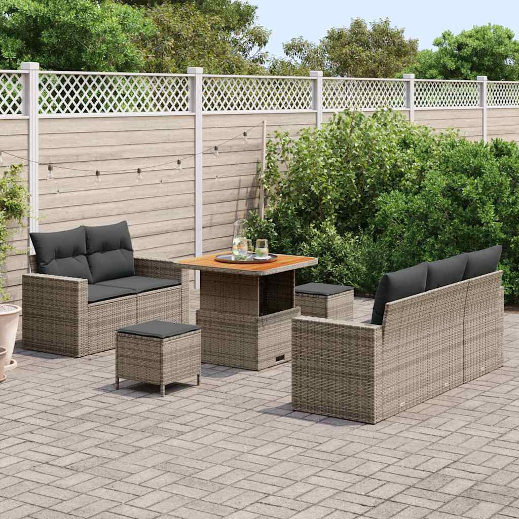 Havesofa Sæt med pude 8 pcs Grå polyrattan