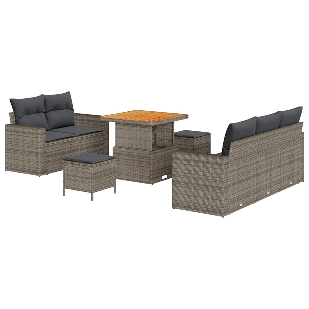Havesofa Sæt med pude 8 pcs Grå polyrattan