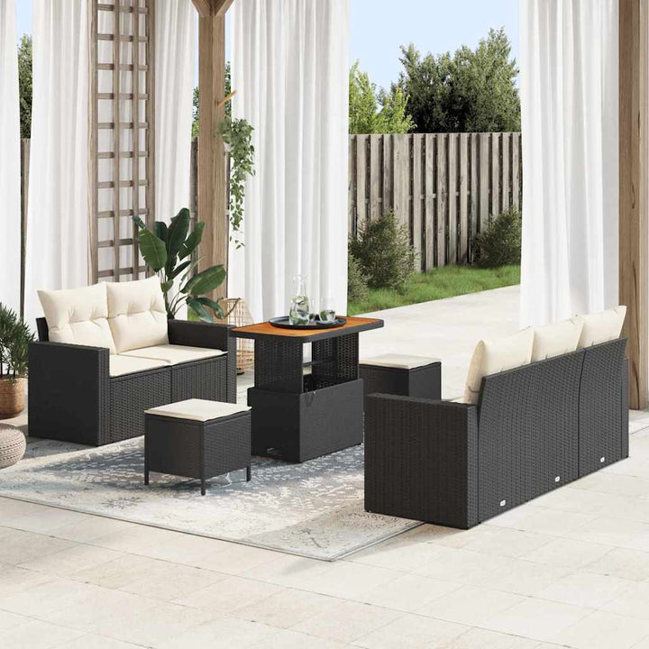 Havesofa Sæt med pude 8 pcs Sort polyrattan