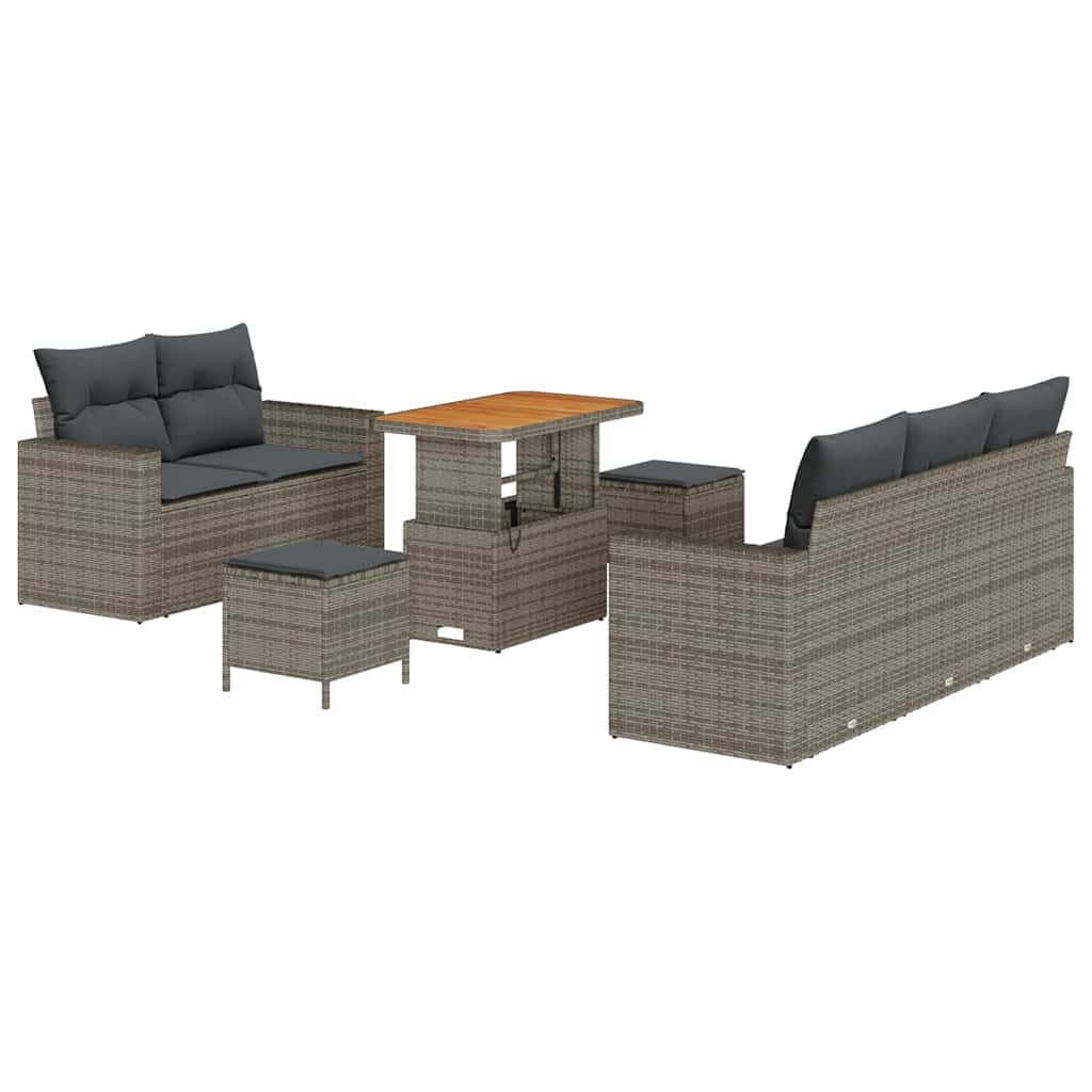 Havesofa Sæt med pude 8 pcs Grå polyrattan