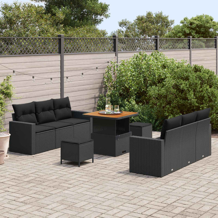 Havesofa Sæt 9 pcs Sort polyrattan