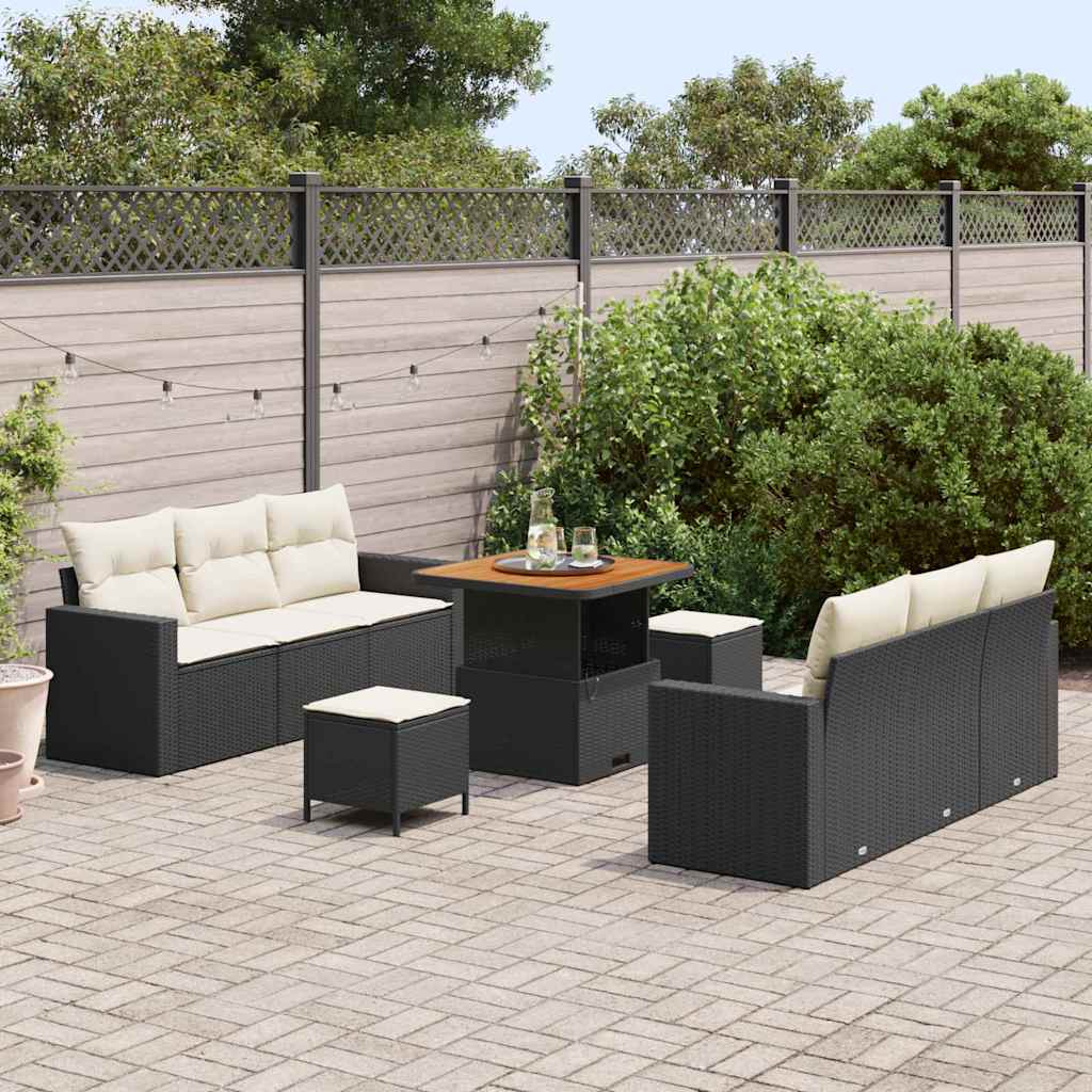 Havesofa Sæt 9 pcs Sort polyrattan