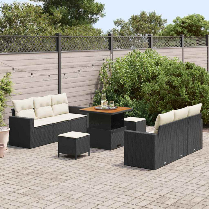 Havesofa Sæt 9 pcs Sort polyrattan