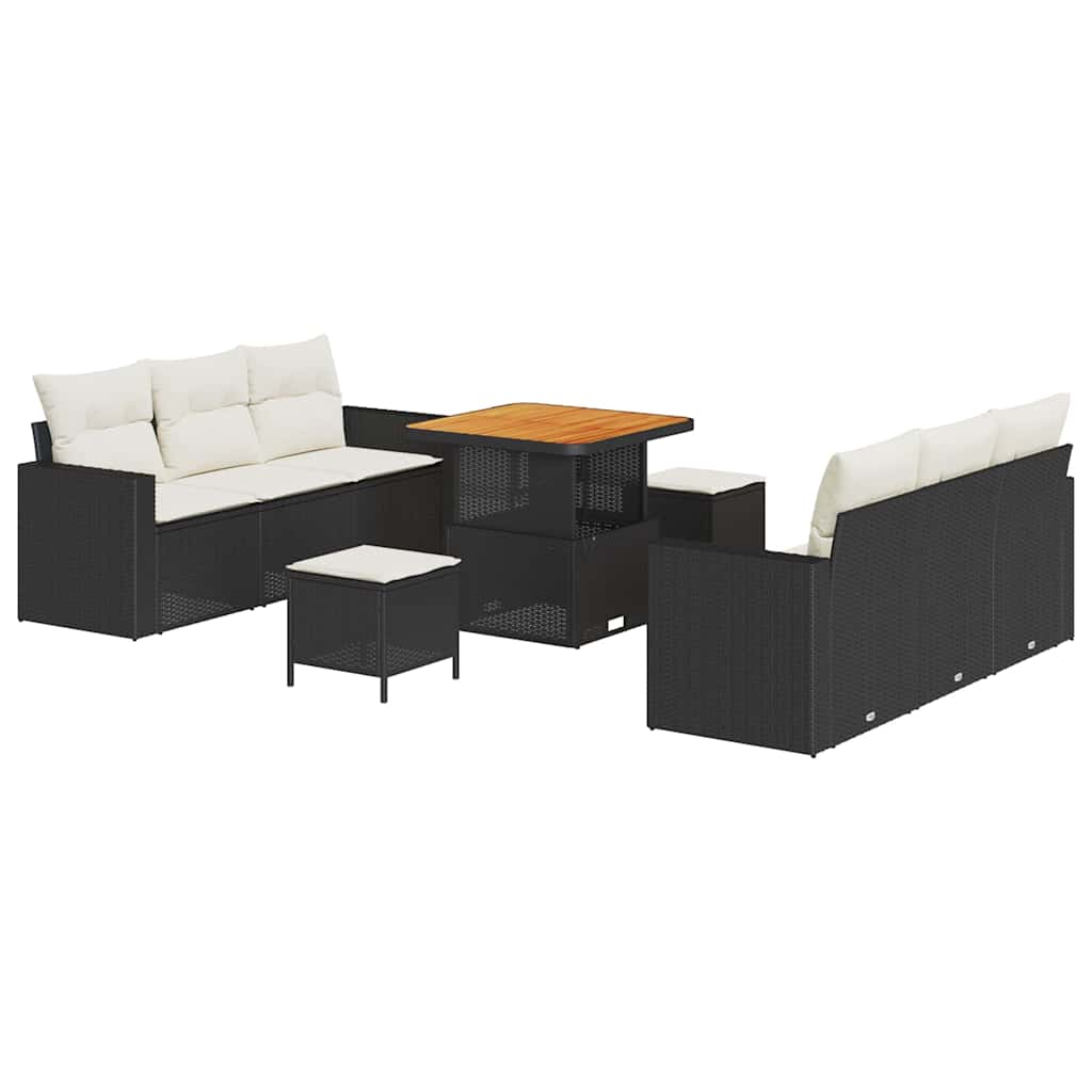 Havesofa Sæt 9 pcs Sort polyrattan