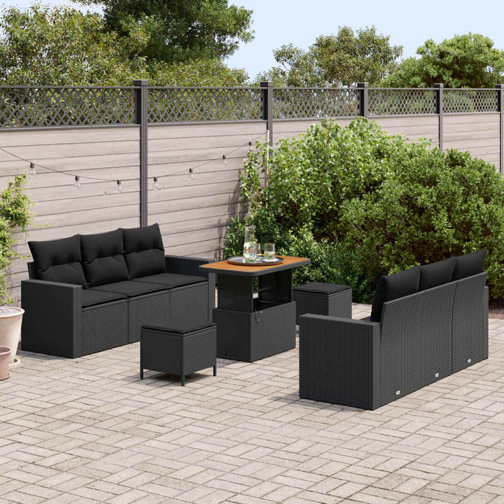 Havesofa Sæt 9 pcs Sort polyrattan