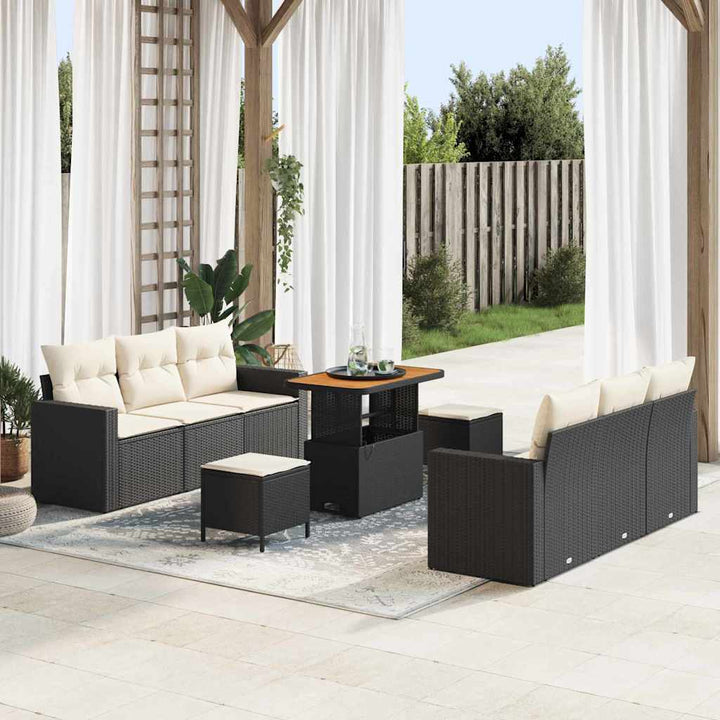 Havesofa Sæt 9 stk. Sort polyrattan