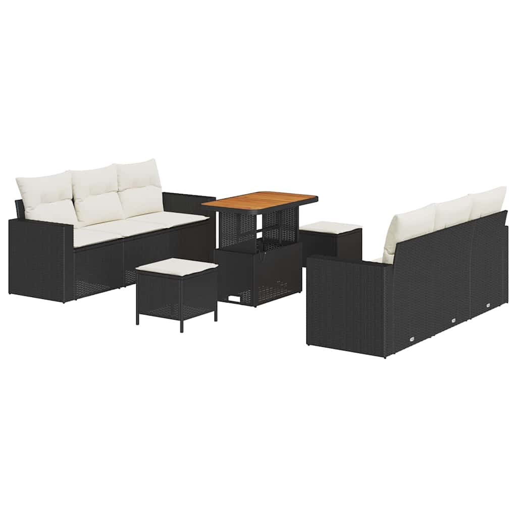 Havesofa Sæt 9 pcs Sort polyrattan