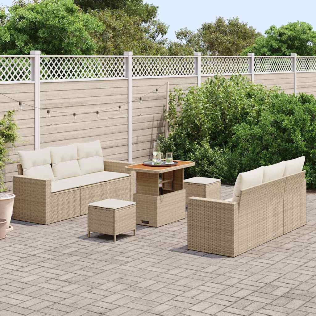 Havesofa Sæt 9 pcs Beige polyrattan