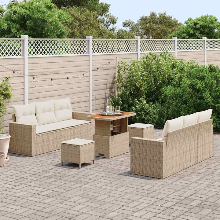 Havesofa Sæt 9 pcs Beige polyrattan