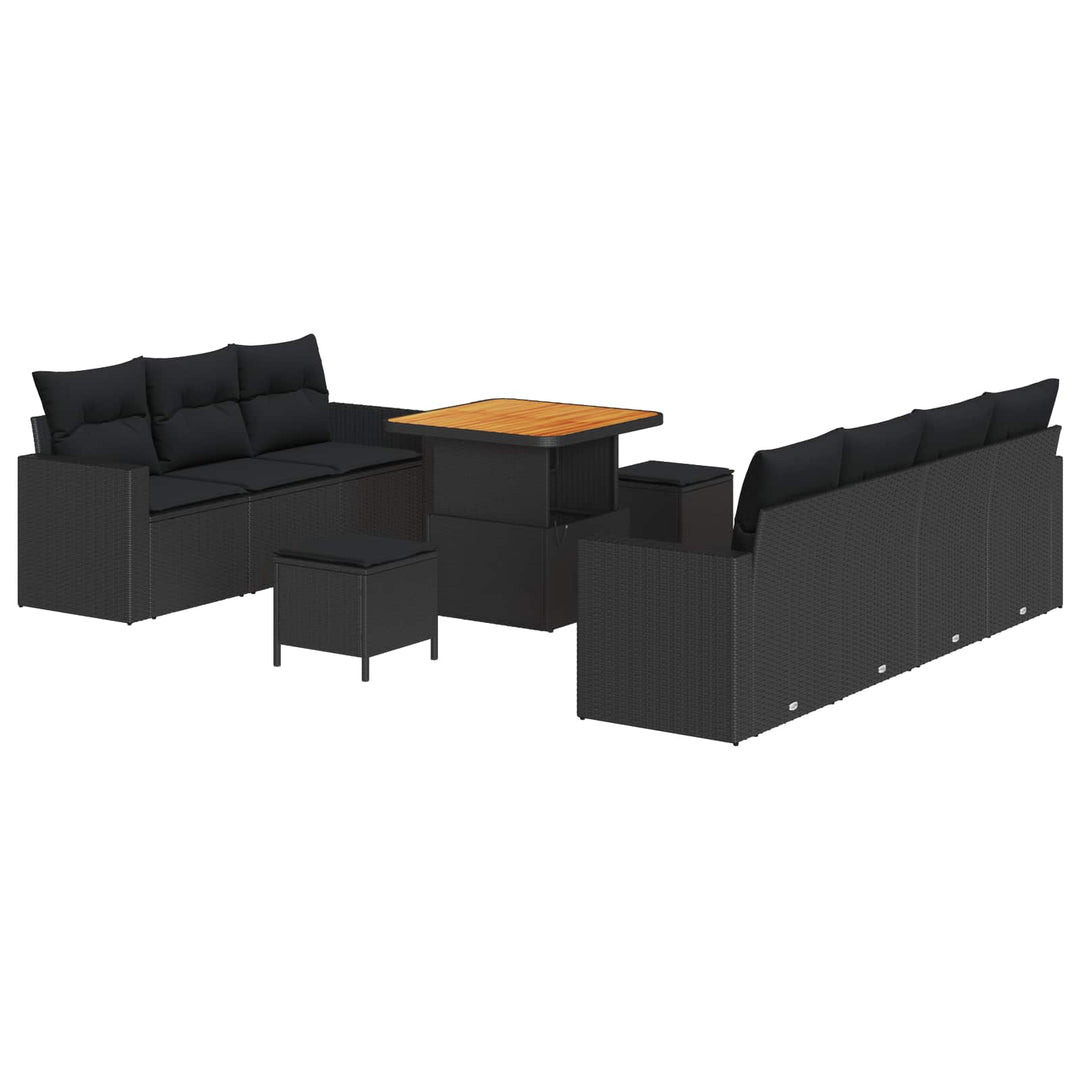 Havesofa Sæt 10 pcs Sort polyrattan