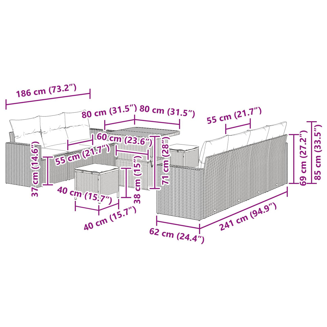 Havesofa Sæt 10 pcs Sort polyrattan