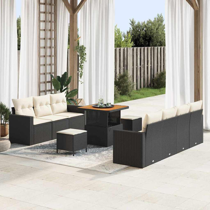 Havesofa Sæt med pude 10 pcs Sort polyrattan