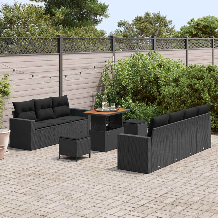 Havesofa Sæt med pude 10 pcs Sort polyrattan