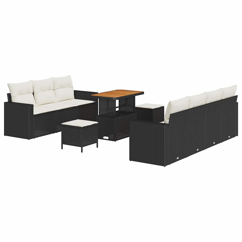 Havesofa Sæt 10 pcs Sort polyrattan