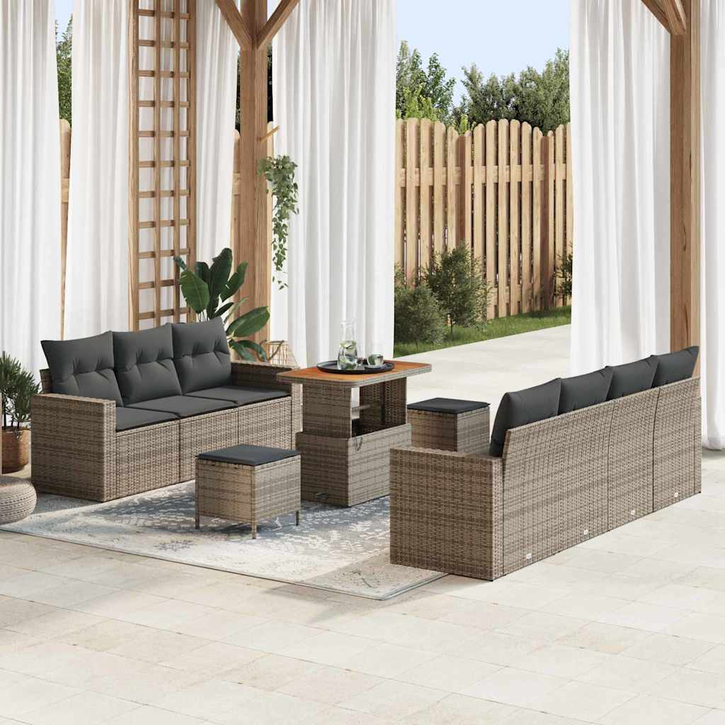 Havesofa Sæt med pude 10 pcs Grå polyrattan