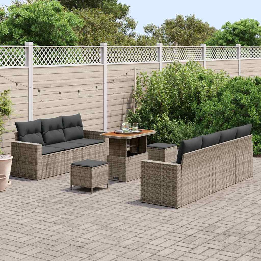 Havesofa Sæt med pude 10 pcs Grå polyrattan