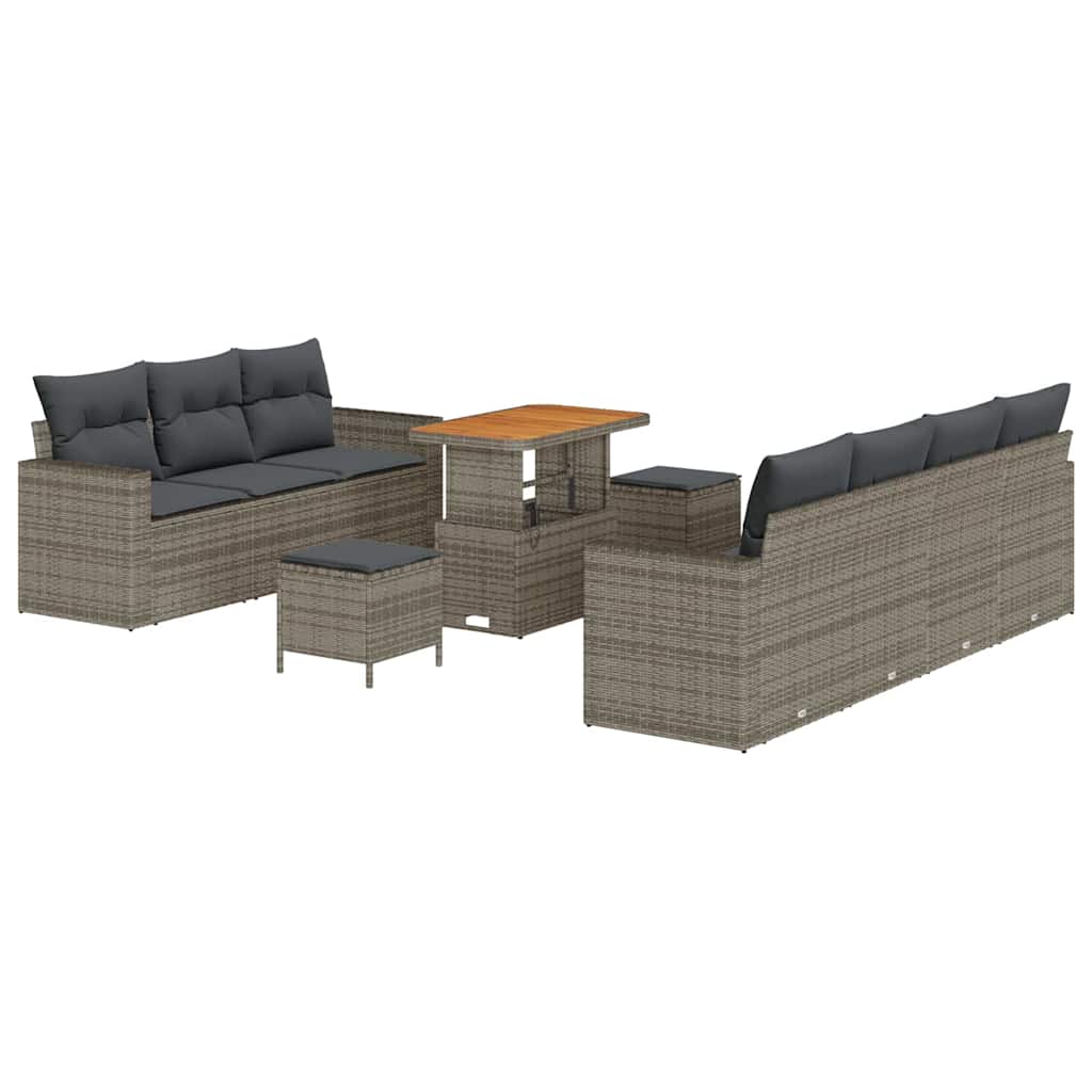Havesofa Sæt med pude 10 pcs Grå polyrattan