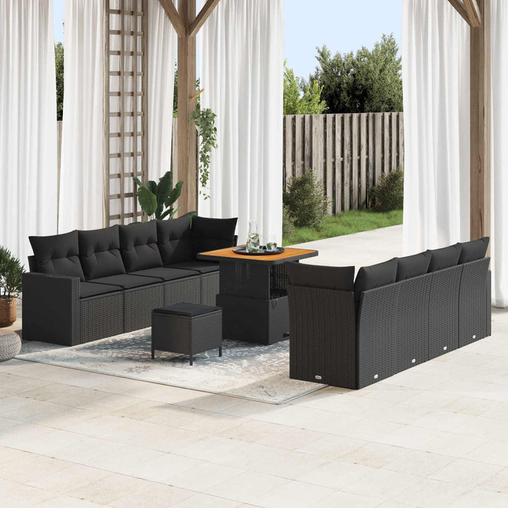 Havesofa Sæt 11 pcs Sort polyrattan