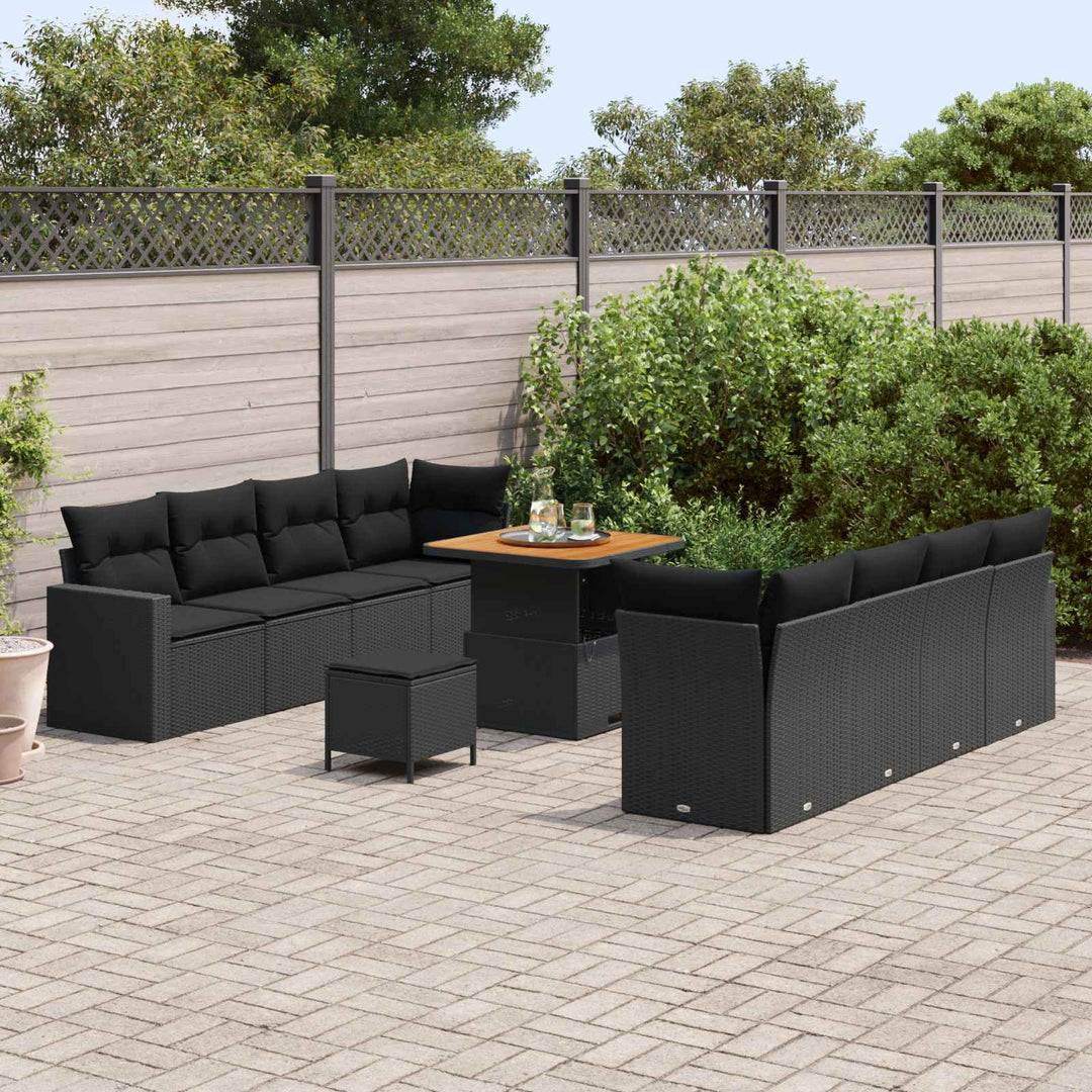 Havesofa Sæt 11 pcs Sort polyrattan