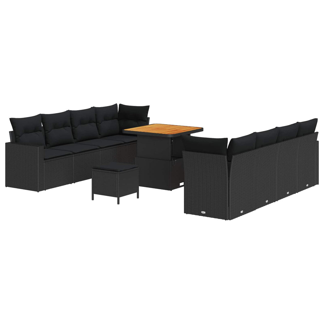 Havesofa Sæt 11 pcs Sort polyrattan