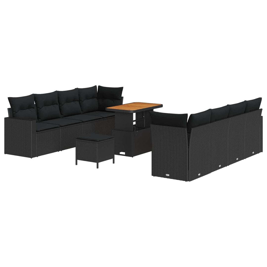 Havesofa Sæt 11 pcs Sort polyrattan