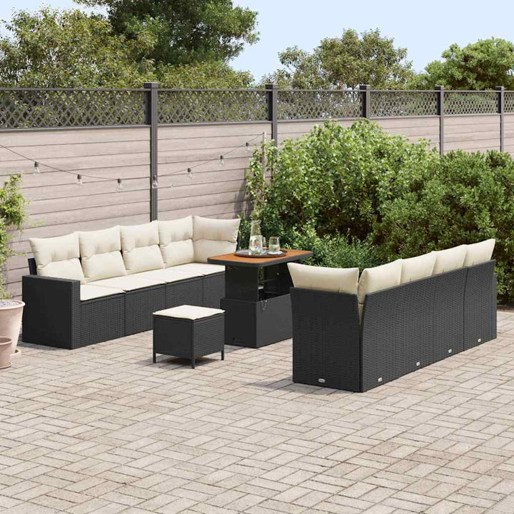 Havesofa Sæt 11 pcs Sort polyrattan