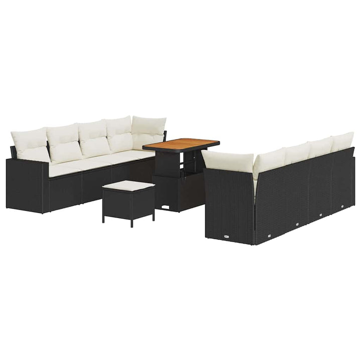Havesofa Sæt 11 stk. Sort polyrattan