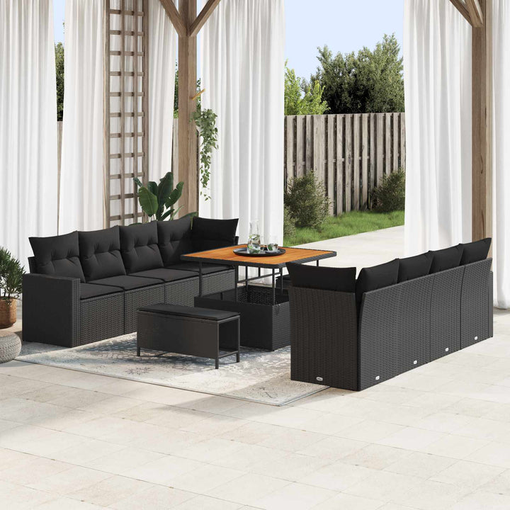 Havesofa Sæt 11 pcs Sort polyrattan