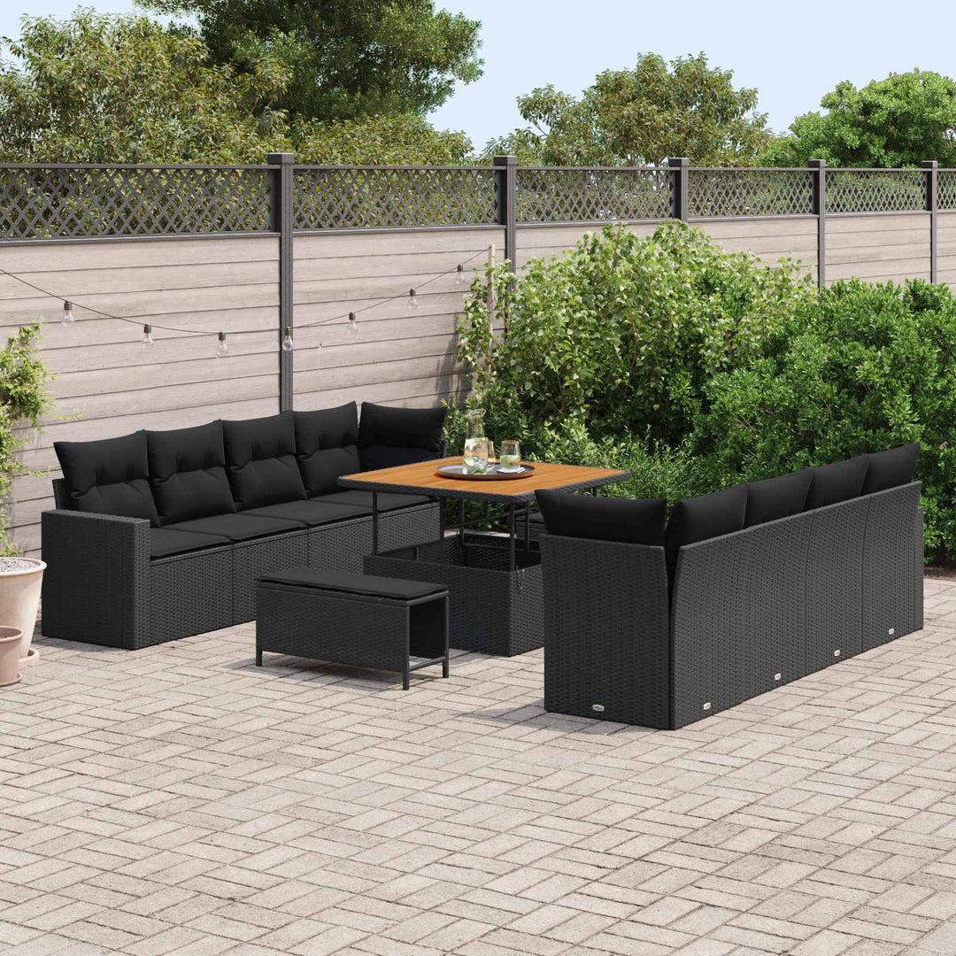 Havesofa Sæt 11 pcs Sort polyrattan