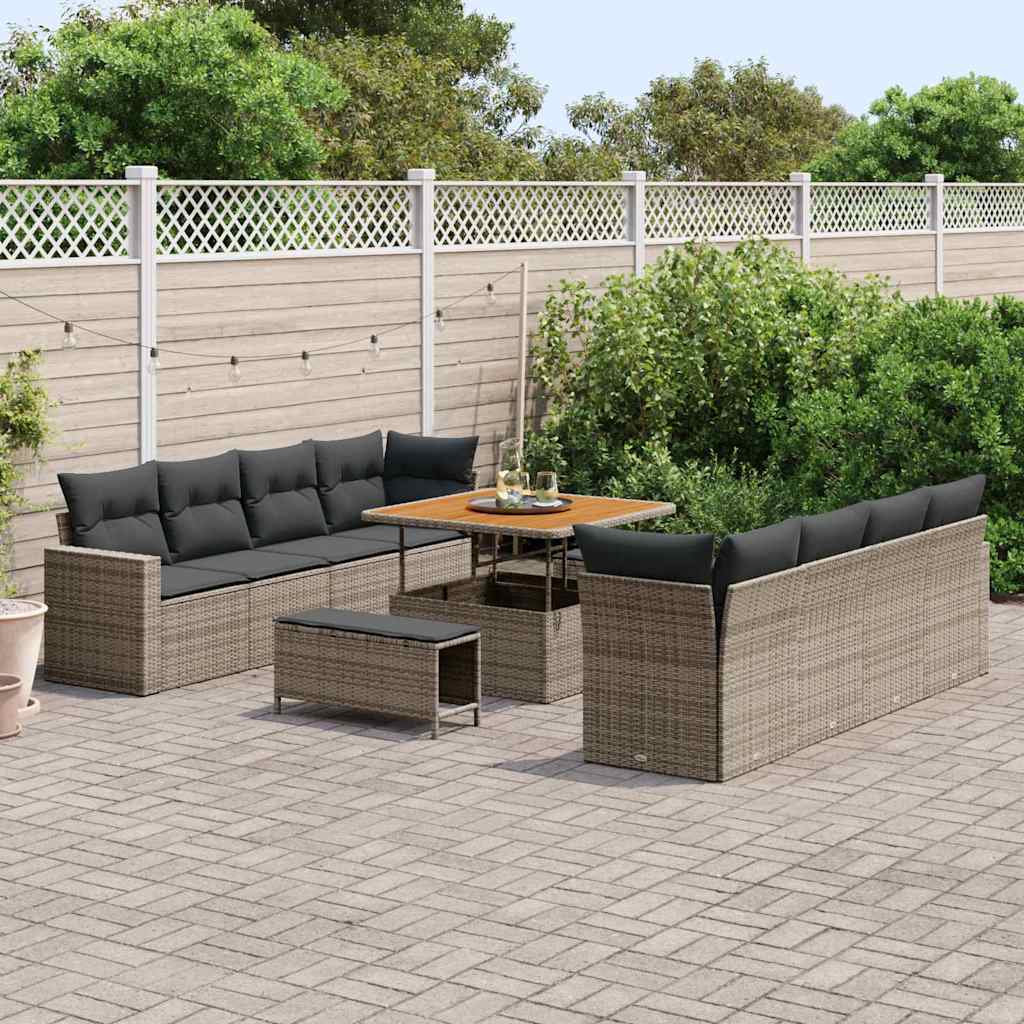 Havesofa Sæt 11 pcs Grå polyrattan