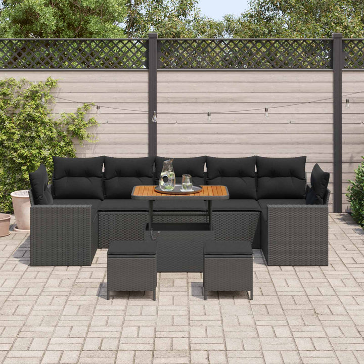 Havesofa Sæt 10 stk. Sort polyrattan