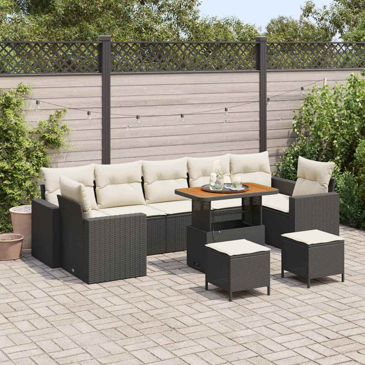 Havesofa Sæt 10 stk. Sort polyrattan