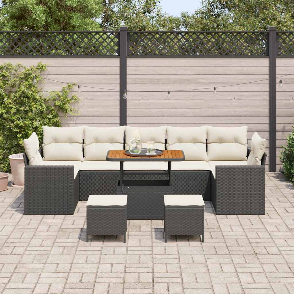Havesofa Sæt 10 stk. Sort polyrattan