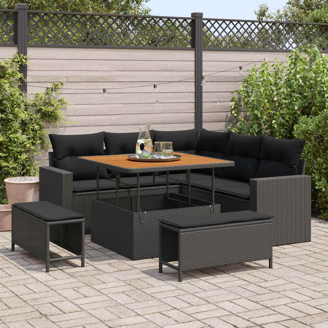 Havesofa Sæt 8 pcs Sort polyrattan