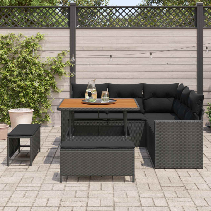 Havesofa Sæt 8 pcs Sort polyrattan