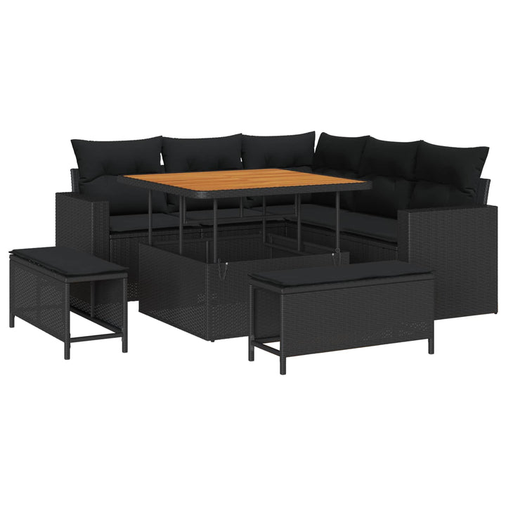 Havesofa Sæt 8 pcs Sort polyrattan