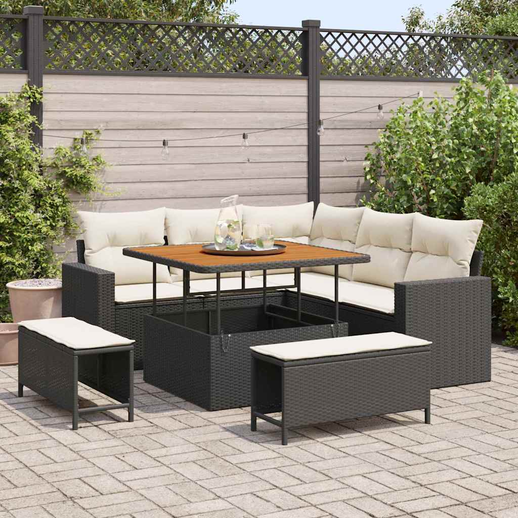 Havesofa Sæt 8 stk. Sort polyrattan