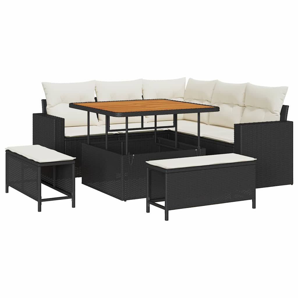 Havesofa Sæt 8 stk. Sort polyrattan