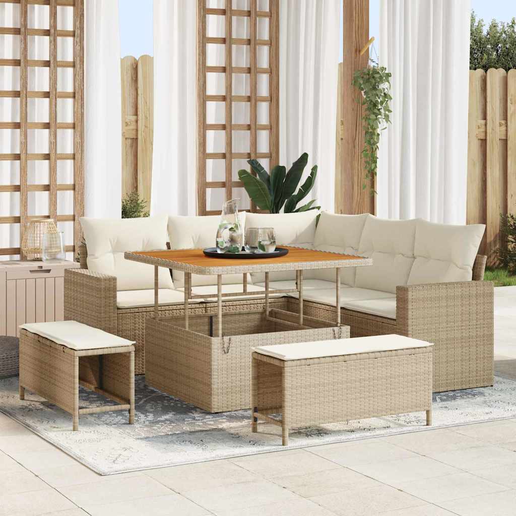 Havesofa Sæt 8 pcs Beige polyrattan