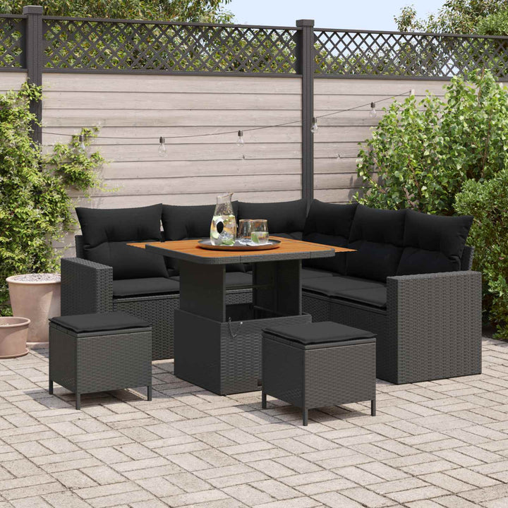 Havesofa Sæt 8 pcs Sort polyrattan