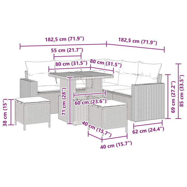 Havesofa Sæt 8 pcs Sort polyrattan