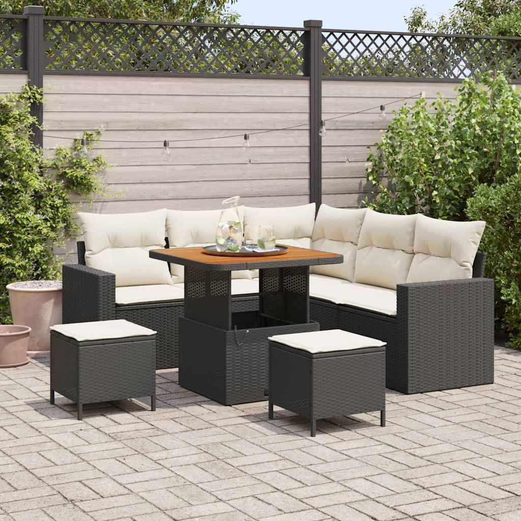 Havesofa Sæt 8 stk. Sort polyrattan