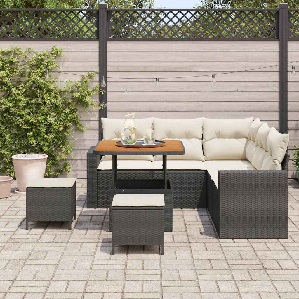 Havesofa Sæt 8 stk. Sort polyrattan