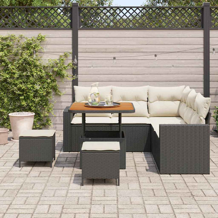 Havesofa Sæt 8 stk. Sort polyrattan