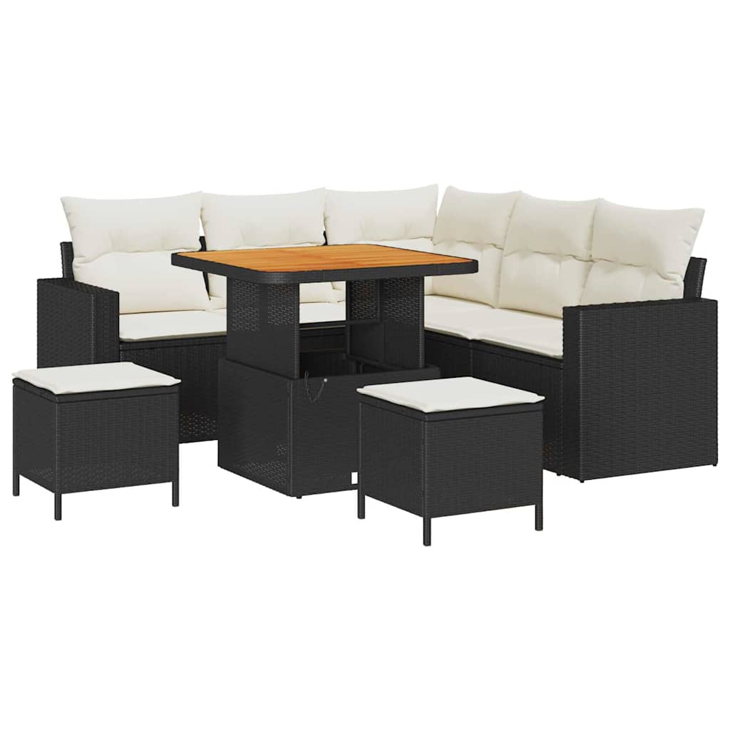 Havesofa Sæt 8 stk. Sort polyrattan