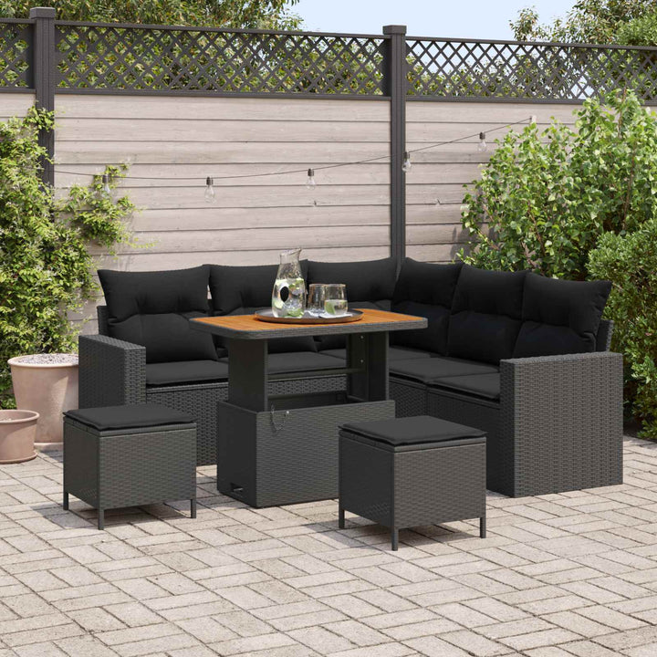 Havesofa Sæt 8 pcs Sort polyrattan