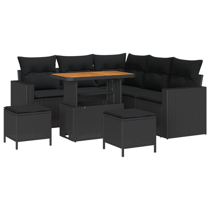 Havesofa Sæt 8 pcs Sort polyrattan