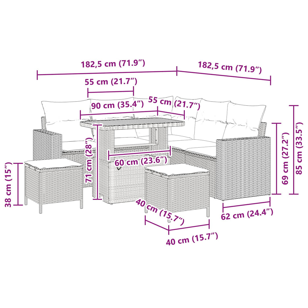 Havesofa Sæt 8 pcs Sort polyrattan